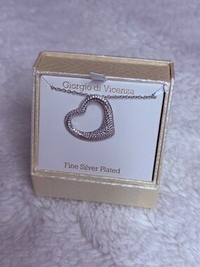 Silver Plated Heart Pendant Necklace - Silver
